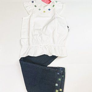 NWT Gymboree Fashion Flower Cuffed Denim Pant & Ruffle Top Size 10